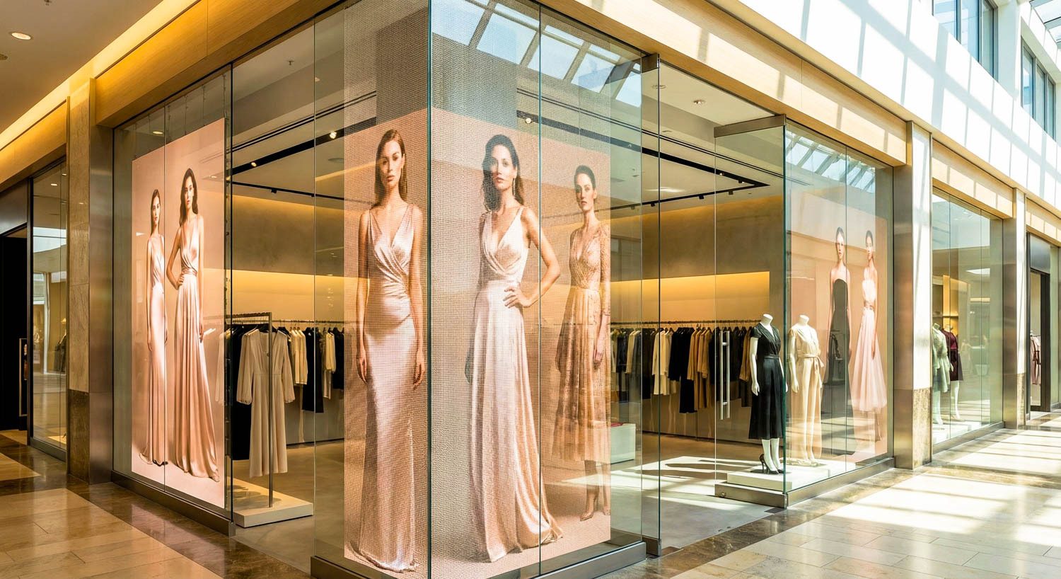 Transparentní LED ve výloze showroomu